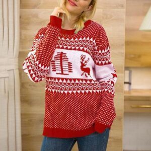 Exlura Unisex Nordic Reindeer Christmas Sweater Small-Medium